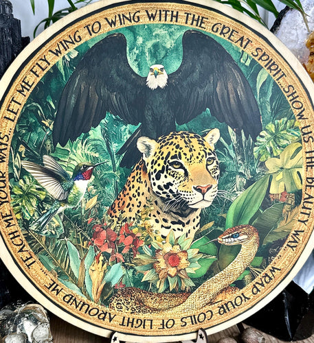 Shamanic wheel | 4 directions - jaguar, eagle, hummingbird, snake, 4 winds, printed - Locally made