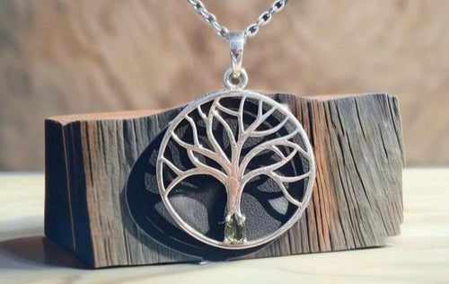 Beautiful Moldavite tree of life silver Pendant