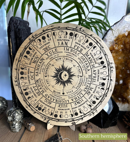 2025 Moon | lunar | Calendar + pagan Wicca wheel of the year board - Locally made