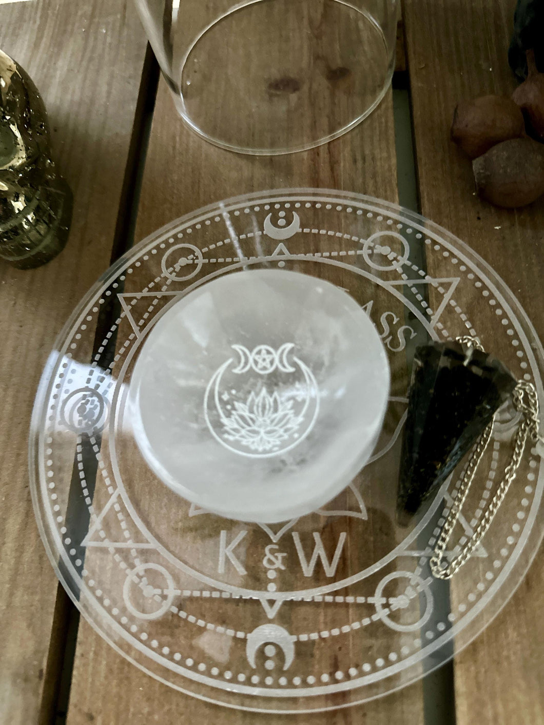 Mini Selenite Bowl moon + lotus sacred trinket bowl 6cm / 2.36