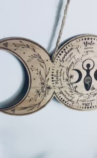Triple moon wheel of the year | pagan witch calendar | Wicca decor- Locally made