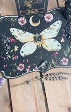 Load and play video in Gallery viewer, Alter peice | Card + trinket holder| Sacred Space alter piece  | vintage Moth with pentagram- add your custom saying or message
