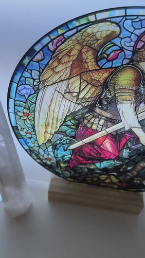 Archangel Michael stainglass print - Protector + spiritual warrior - sun catcher