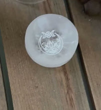 Load and play video in Gallery viewer, Mini Selenite Bowl moon + lotus sacred trinket bowl 6cm / 2.36&quot; circ
