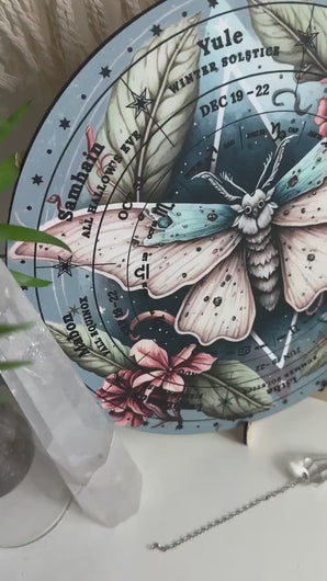 Colour Moth Wheel of the year board | Wiccan | witch Pagan Calendar - printed wood Locally made